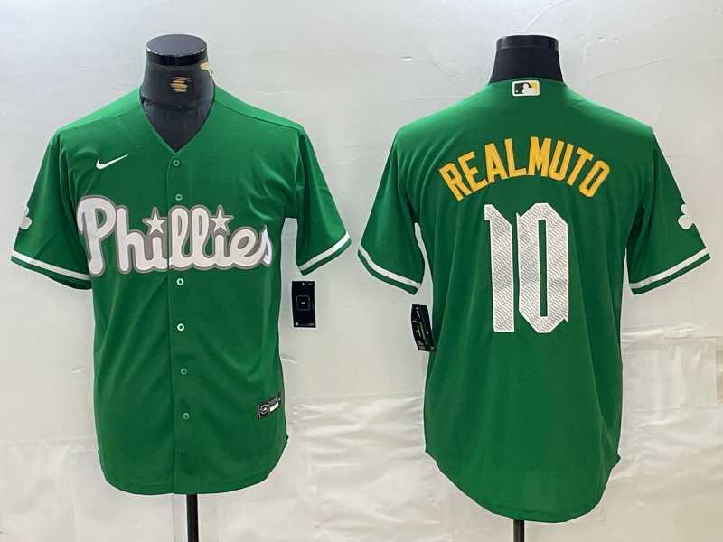 Men%27s Philadelphia Phillies #10 JT Realmuto Kelly Green Cool Base Jersey